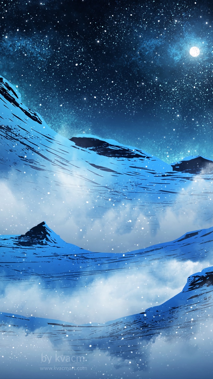 Montaña Cubierta de Nieve Bajo la Noche Estrellada. Wallpaper in 720x1280 Resolution