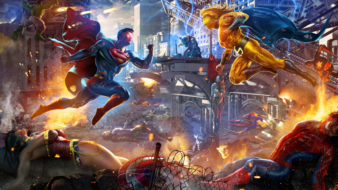 Mujer Pelirroja en Vestido Rojo Sosteniendo Una Ilustración de Bebé. Wallpaper in 1366x768 Resolution