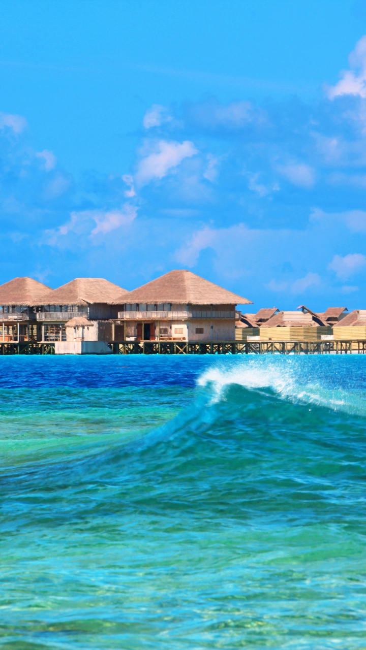 Brown and White Wooden Houses Near Body of Water Under Blue Sky During Daytime. Wallpaper in 720x1280 Resolution