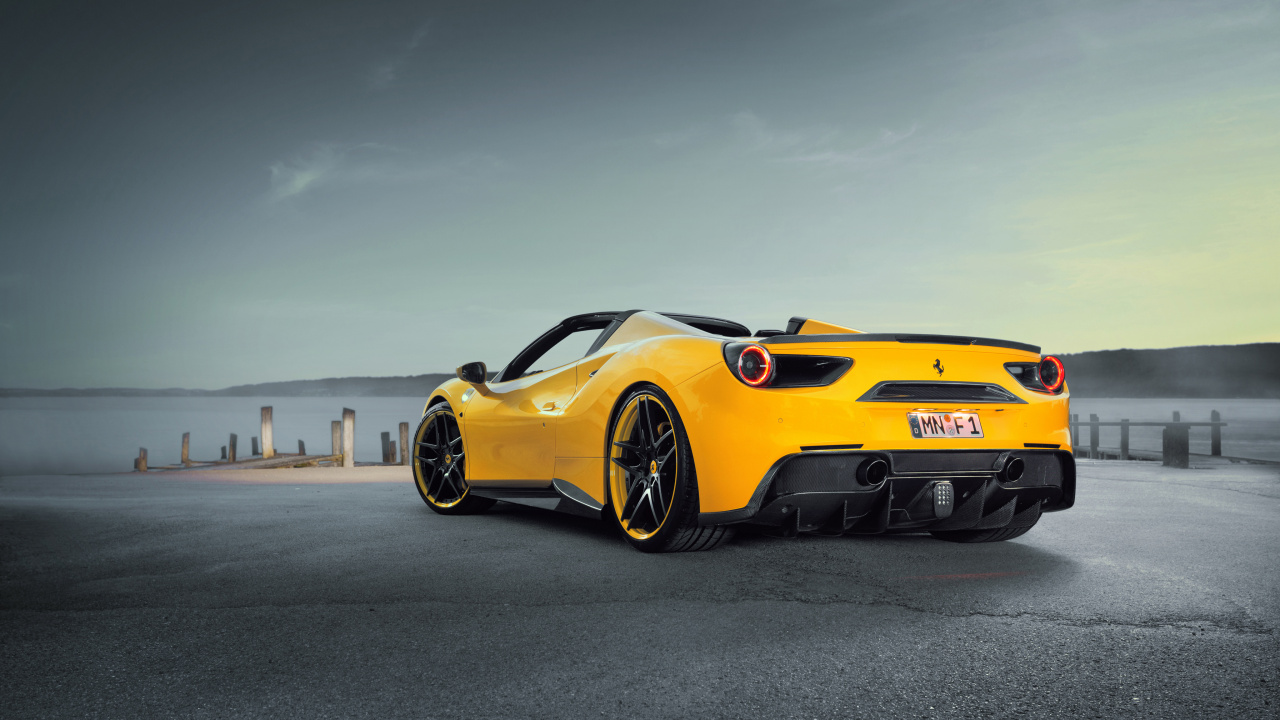 Yellow Ferrari 458 Italia on Road. Wallpaper in 1280x720 Resolution