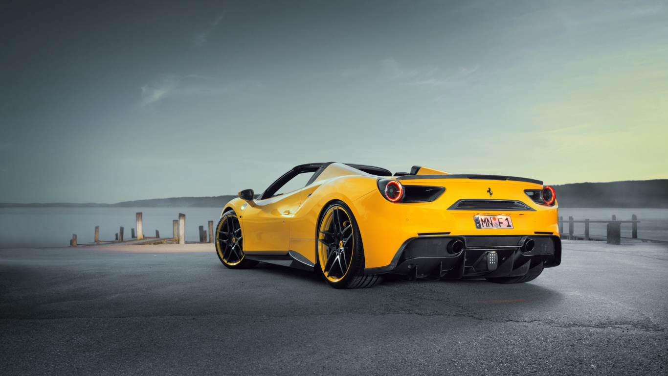 Yellow Ferrari 458 Italia on Road. Wallpaper in 1366x768 Resolution