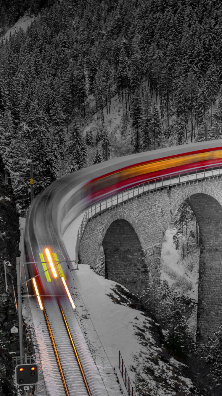 Graustufenfoto Der Brücke Über Den Fluss. Wallpaper in 750x1334 Resolution