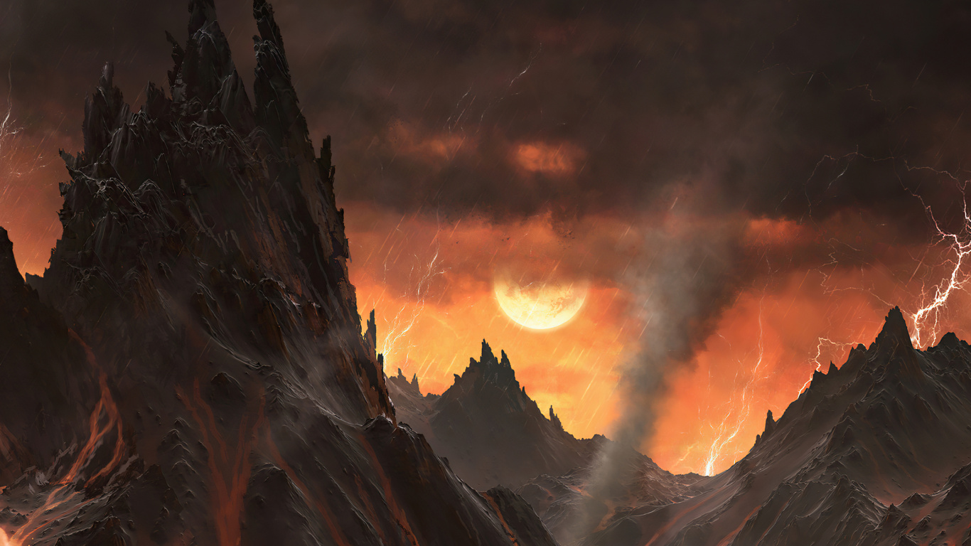 Lava Hell, Lava, Art, Digital Art, Volcano. Wallpaper in 1366x768 Resolution