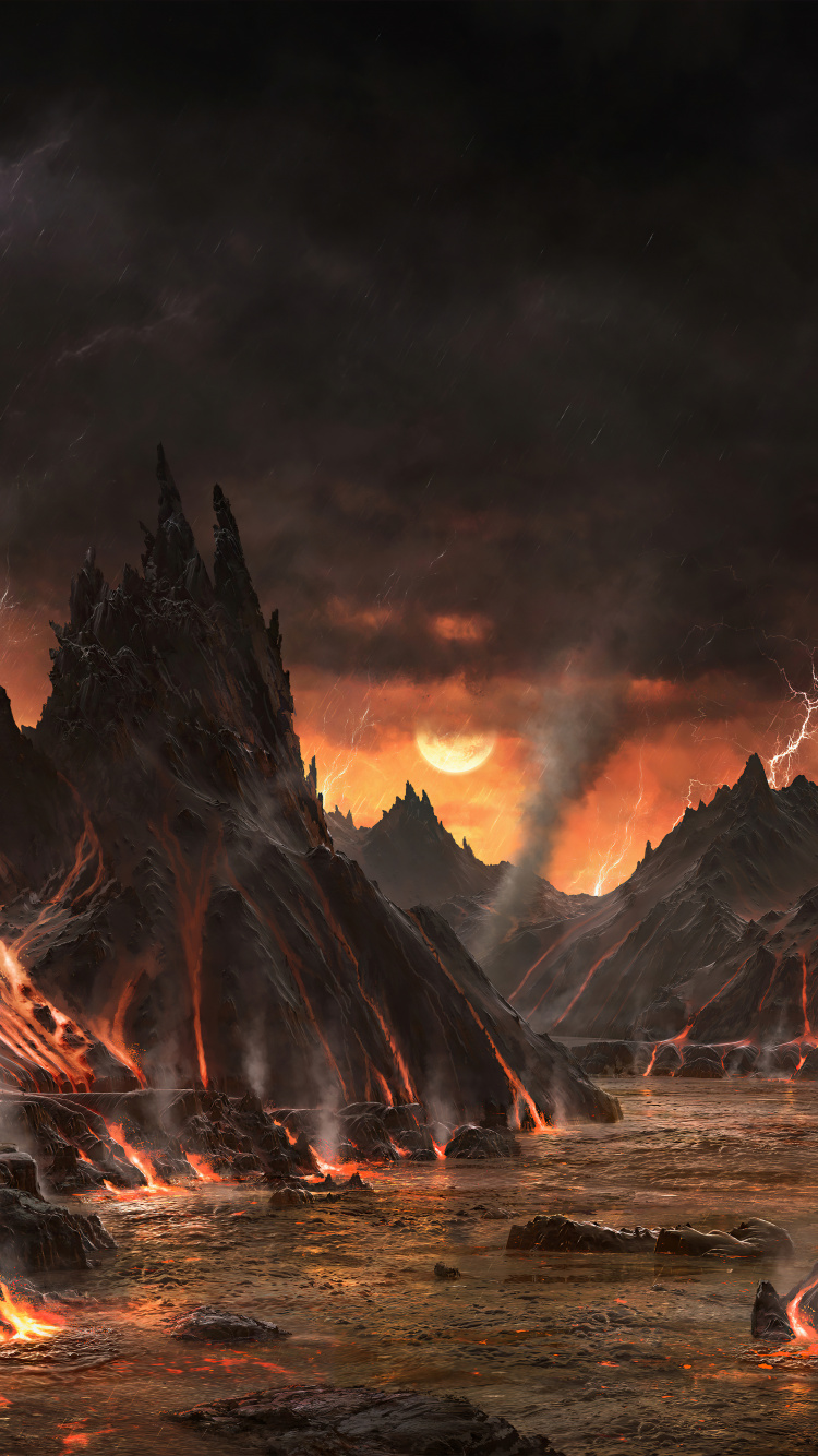 Lava Hell, Lava, Art, Digital Art, Volcano. Wallpaper in 750x1334 Resolution