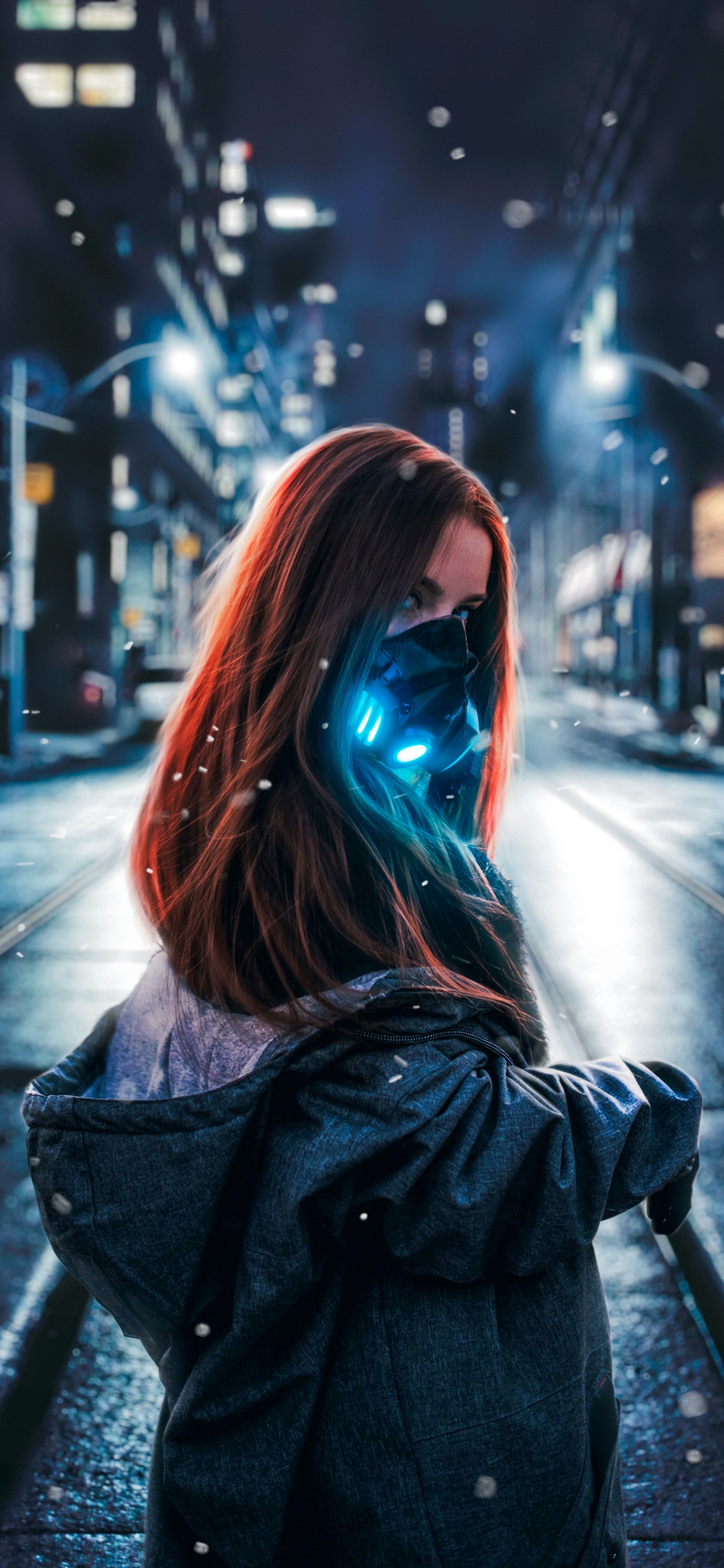 Mask Girl, Water, Light, Purple, Automotive Lighting. Wallpaper in 1242x2688 Resolution