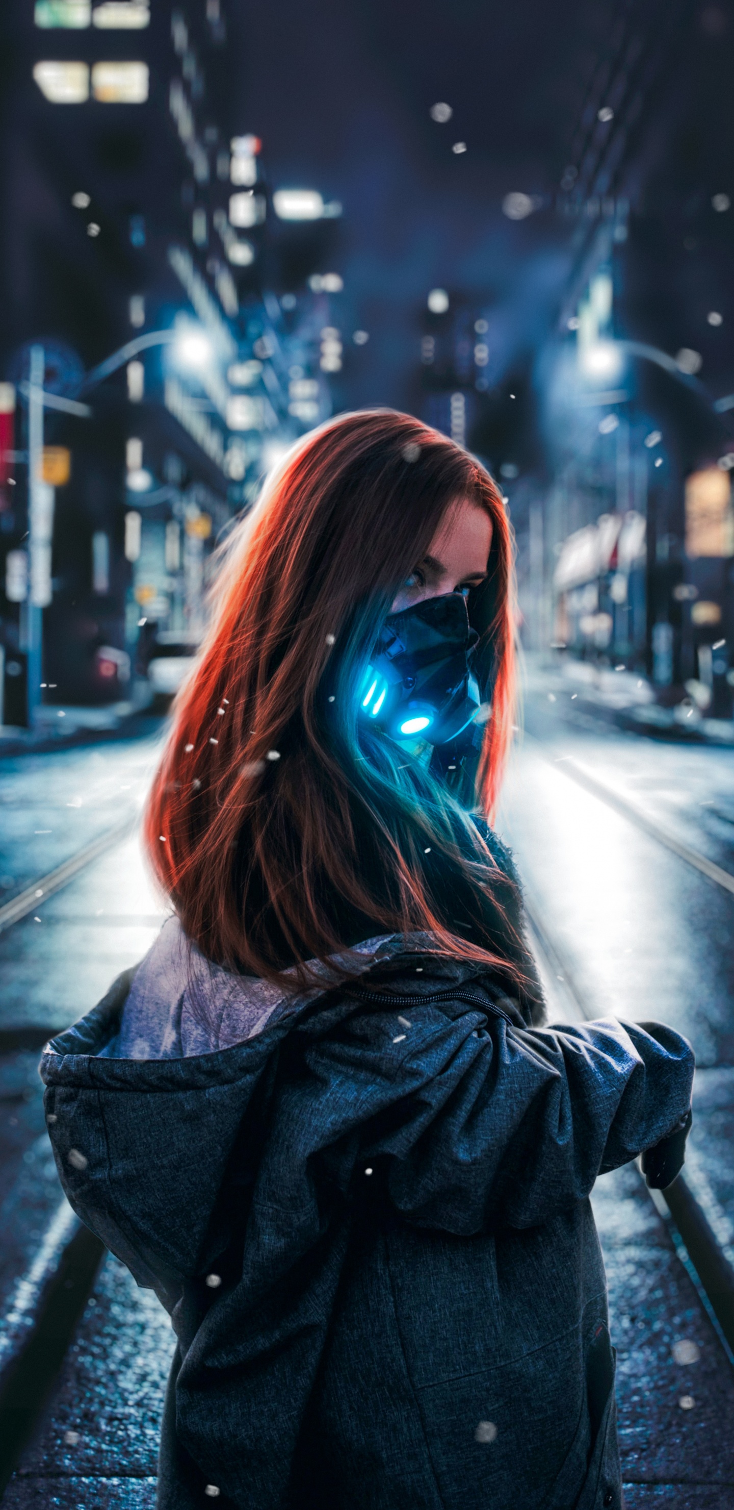 Mask Girl, Water, Light, Purple, Automotive Lighting. Wallpaper in 1440x2960 Resolution