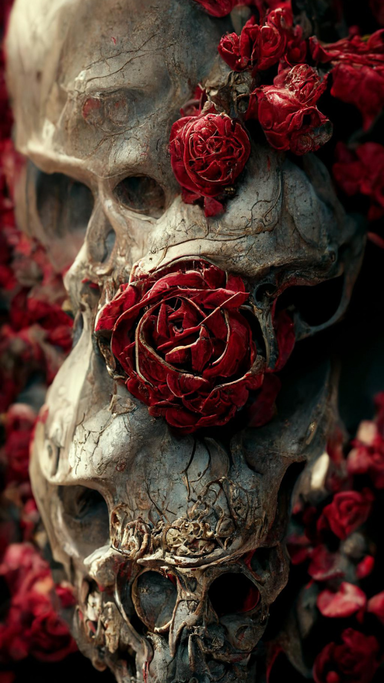 Skull, Head, Plant, Mouth, Flower. Wallpaper in 750x1334 Resolution