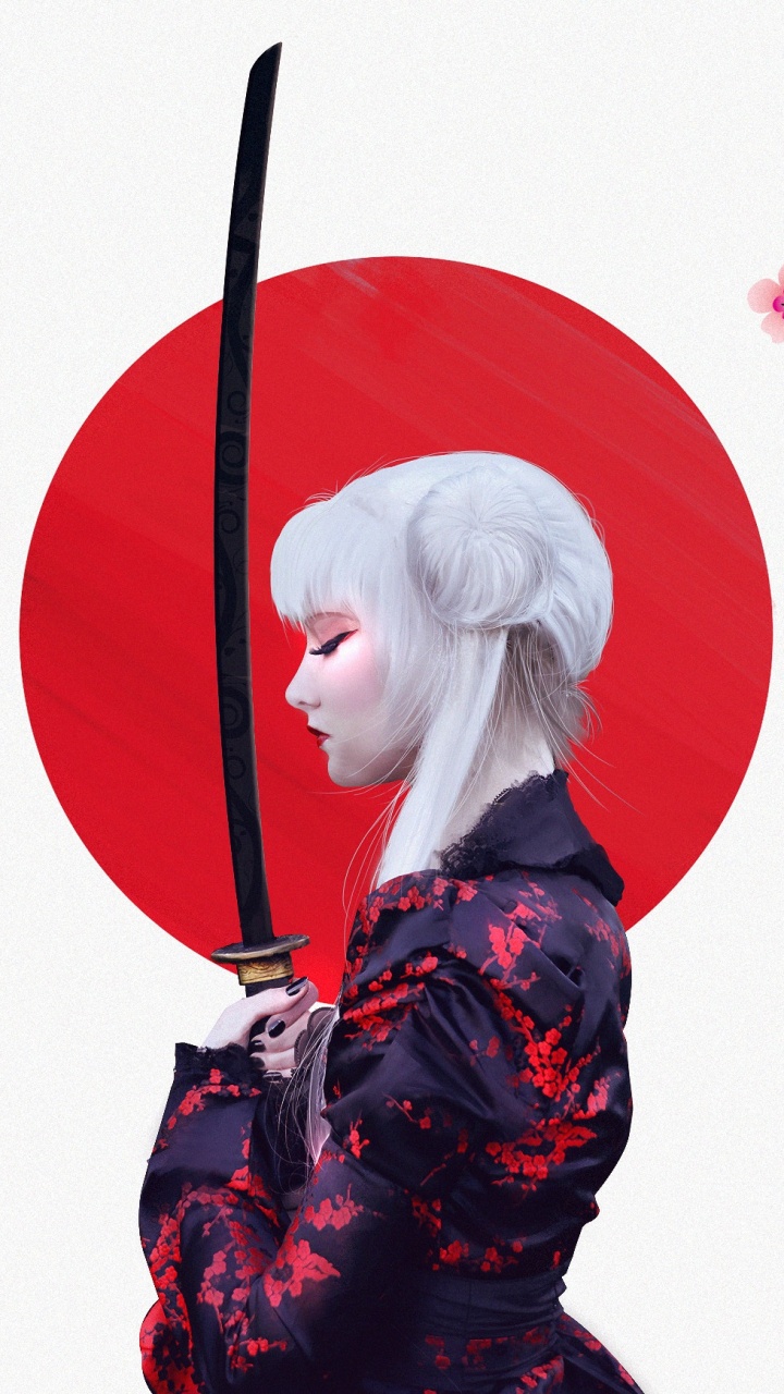 Frau in Schwarzer Jacke Mit Rotem Regenschirm. Wallpaper in 720x1280 Resolution