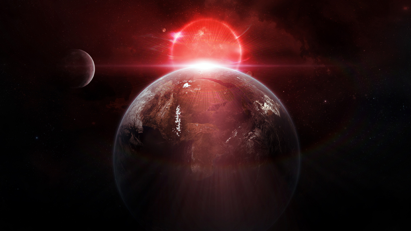 Red and Black Planet With Red Lights. Wallpaper in 1366x768 Resolution