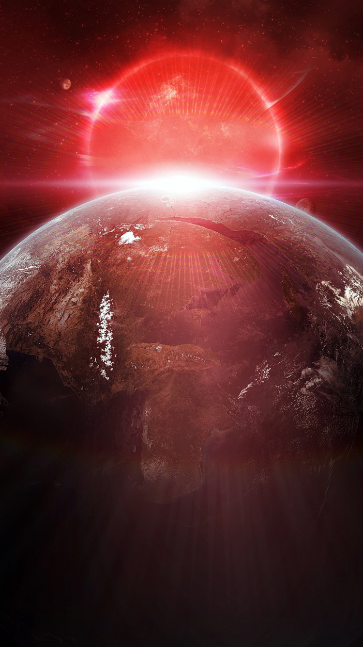 Red and Black Planet With Red Lights. Wallpaper in 750x1334 Resolution