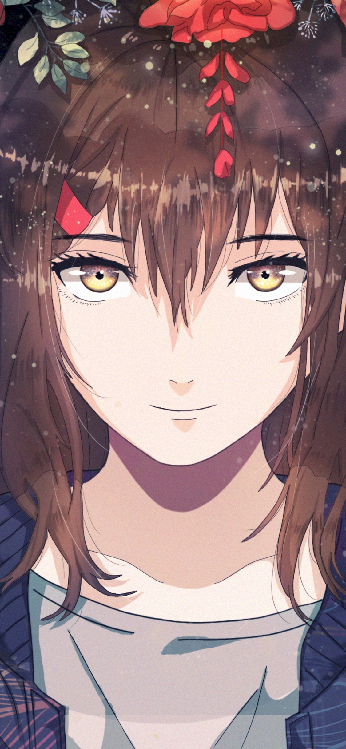 Frau im Blauen Langarmhemd Anime-Charakter. Wallpaper in 1125x2436 Resolution