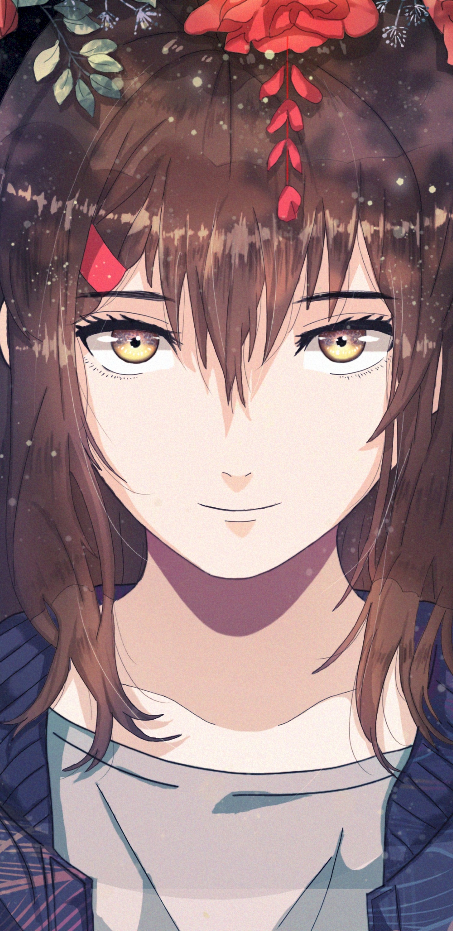 Frau im Blauen Langarmhemd Anime-Charakter. Wallpaper in 1440x2960 Resolution