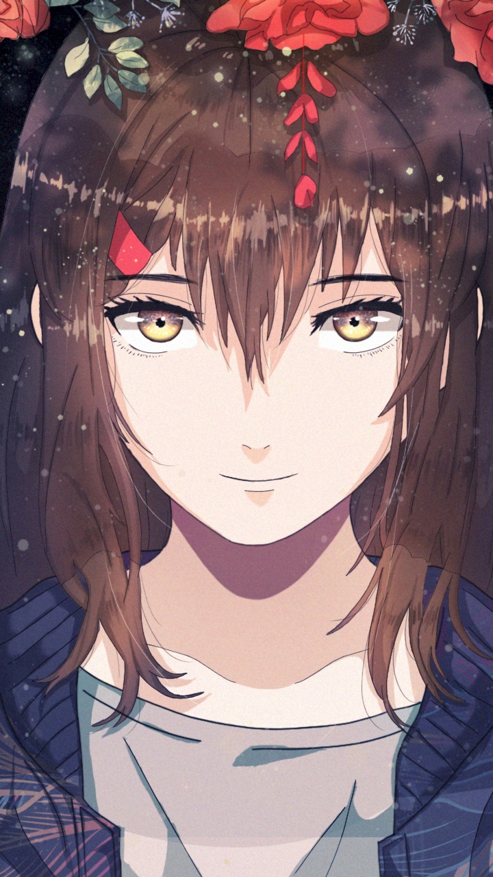Frau im Blauen Langarmhemd Anime-Charakter. Wallpaper in 720x1280 Resolution