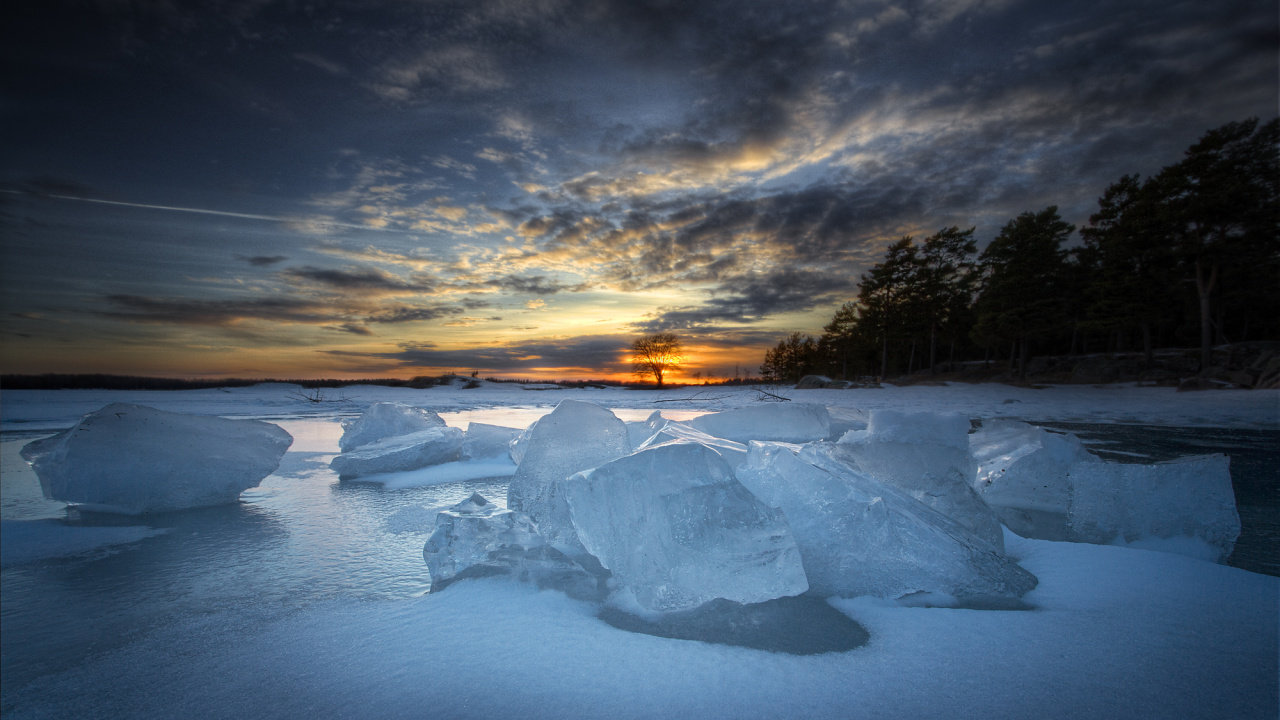 冻结, 冬天, 早上, Windows7, 海冰的 壁纸 1280x720 允许