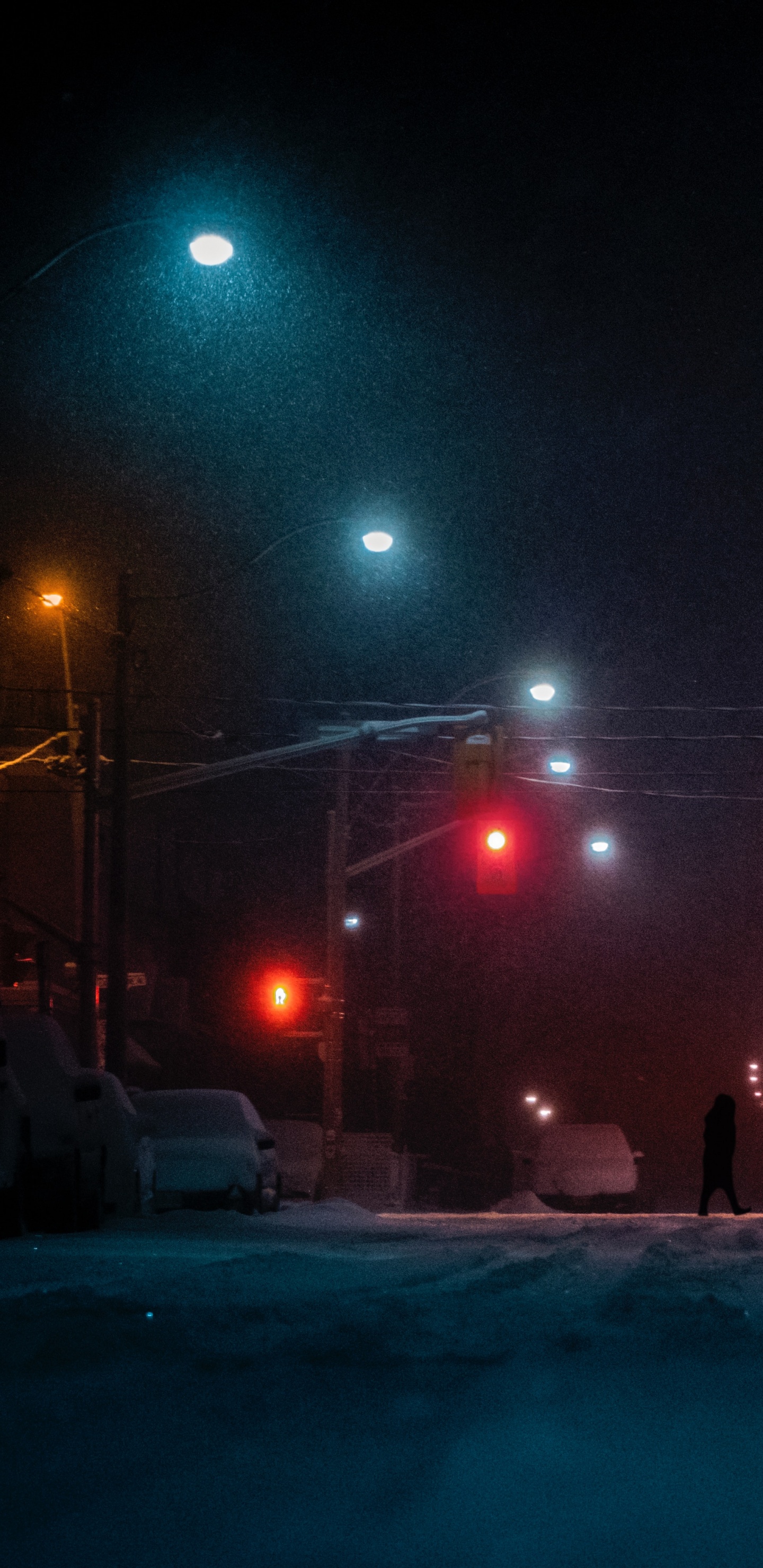 Person Walking on Road During Night Time. Wallpaper in 1440x2960 Resolution