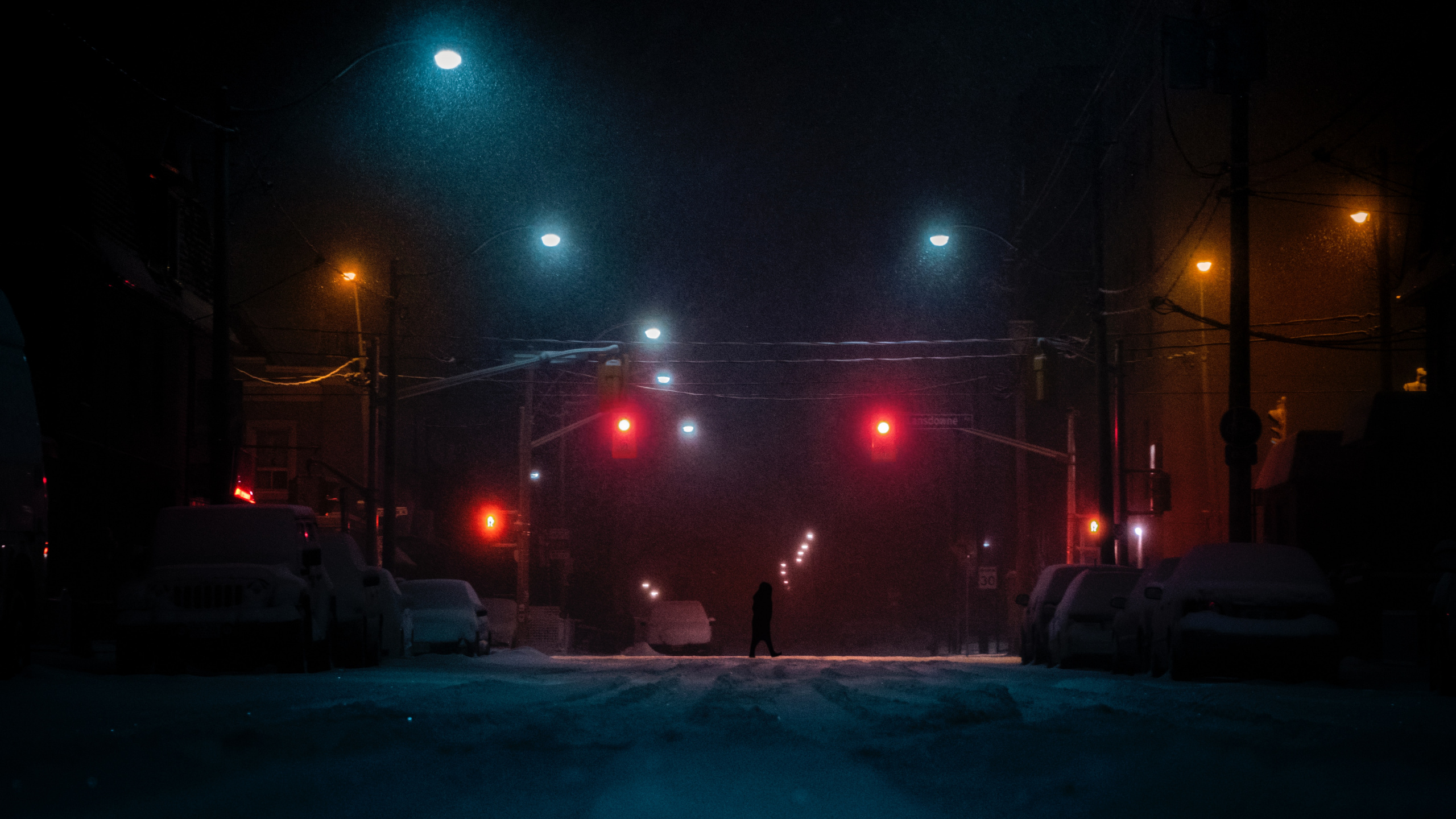 Person, Die Nachts Auf Der Straße Geht. Wallpaper in 2560x1440 Resolution