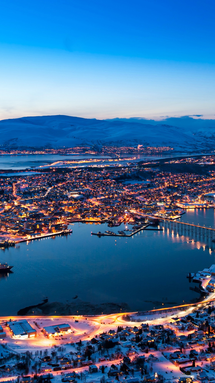 Aerial View of City Buildings During Night Time. Wallpaper in 750x1334 Resolution