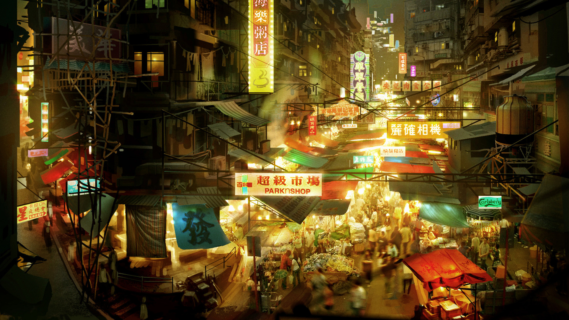 Leute, Die Nachts Auf Der Straße Gehen. Wallpaper in 1920x1080 Resolution