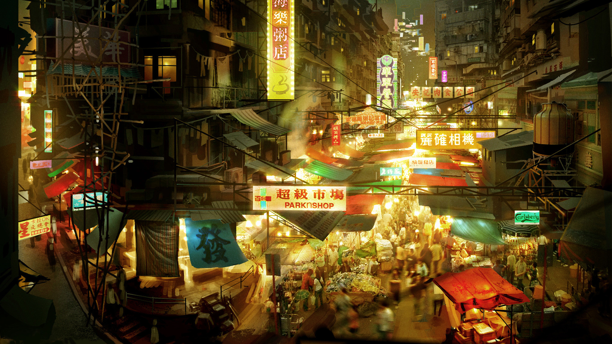 Personnes Marchant Dans la Rue Pendant la Nuit. Wallpaper in 2560x1440 Resolution