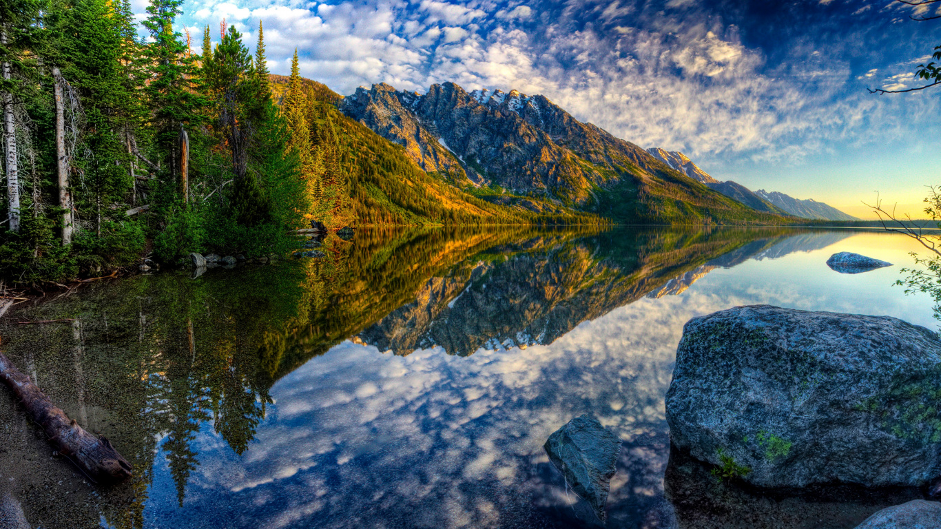 Green Trees Near Lake During Daytime. Wallpaper in 1366x768 Resolution
