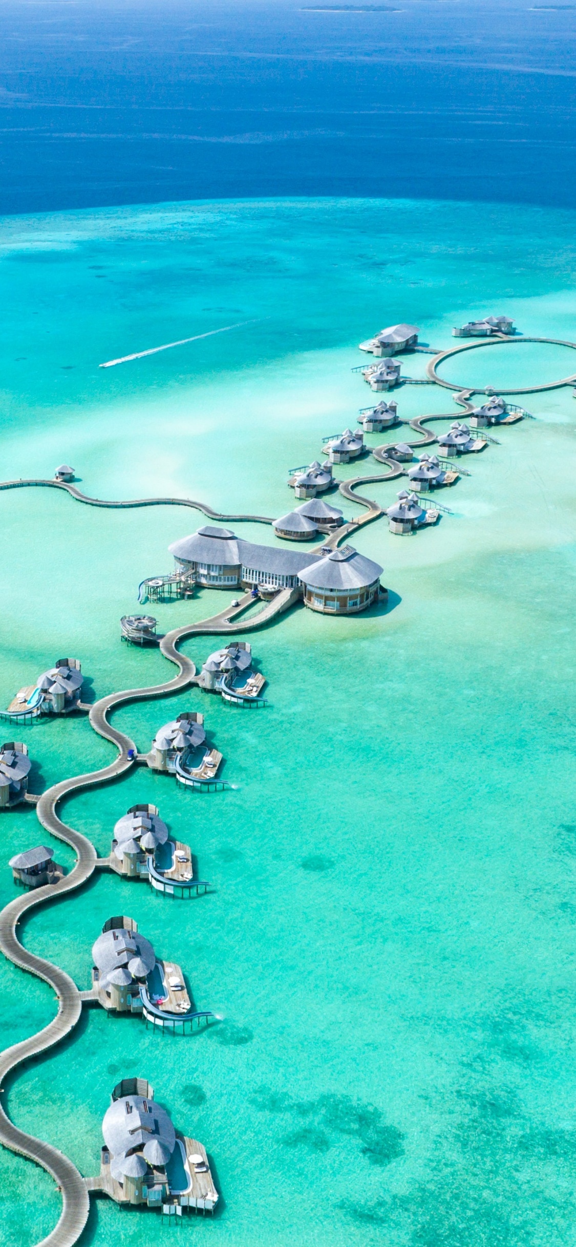 Water Bungalow Aerial, Maldives, Villa, Bungalow, Sea. Wallpaper in 1125x2436 Resolution