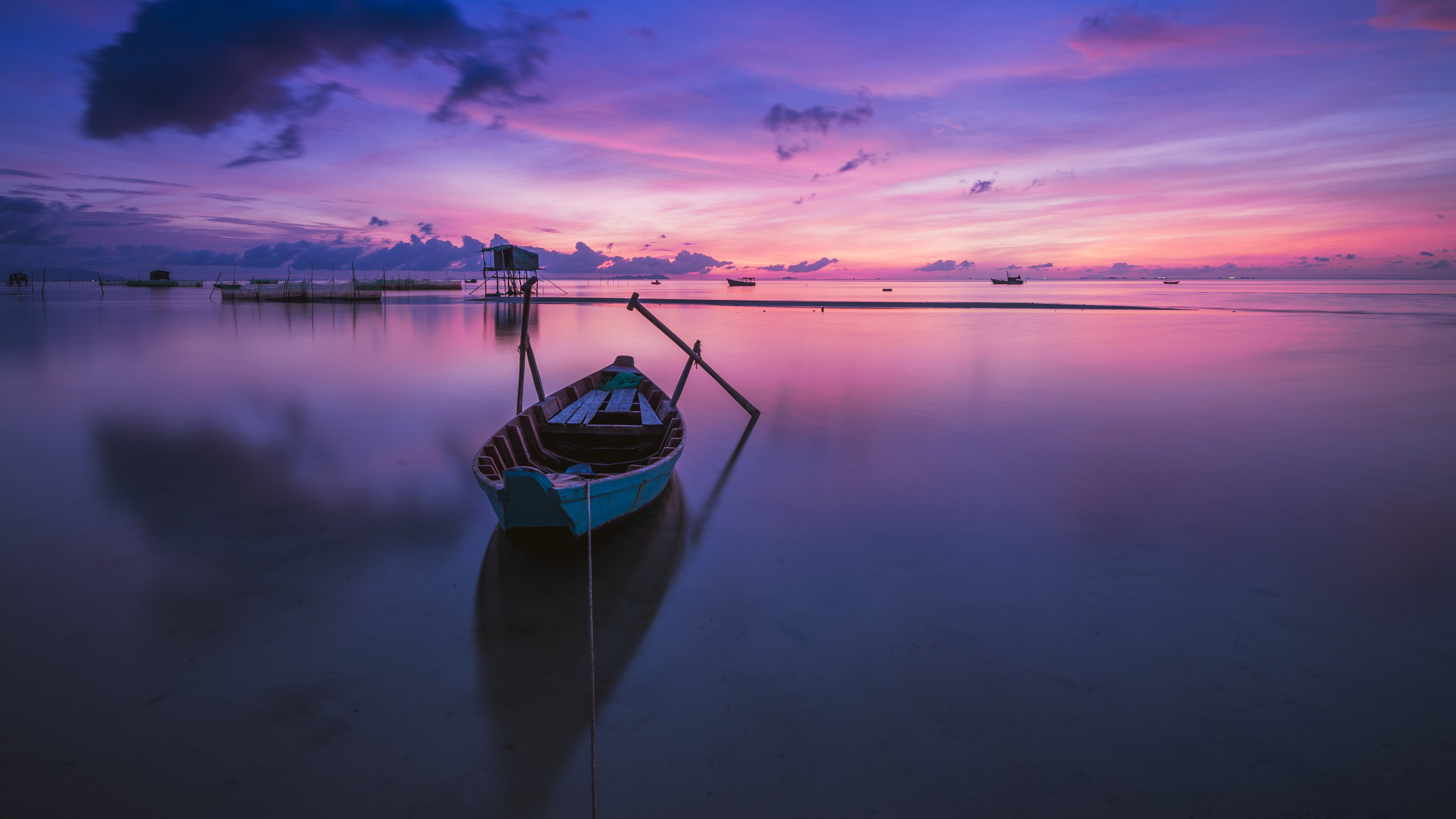 White and Blue Boat on Calm Water Under Blue Sky During Daytime. Wallpaper in 3840x2160 Resolution
