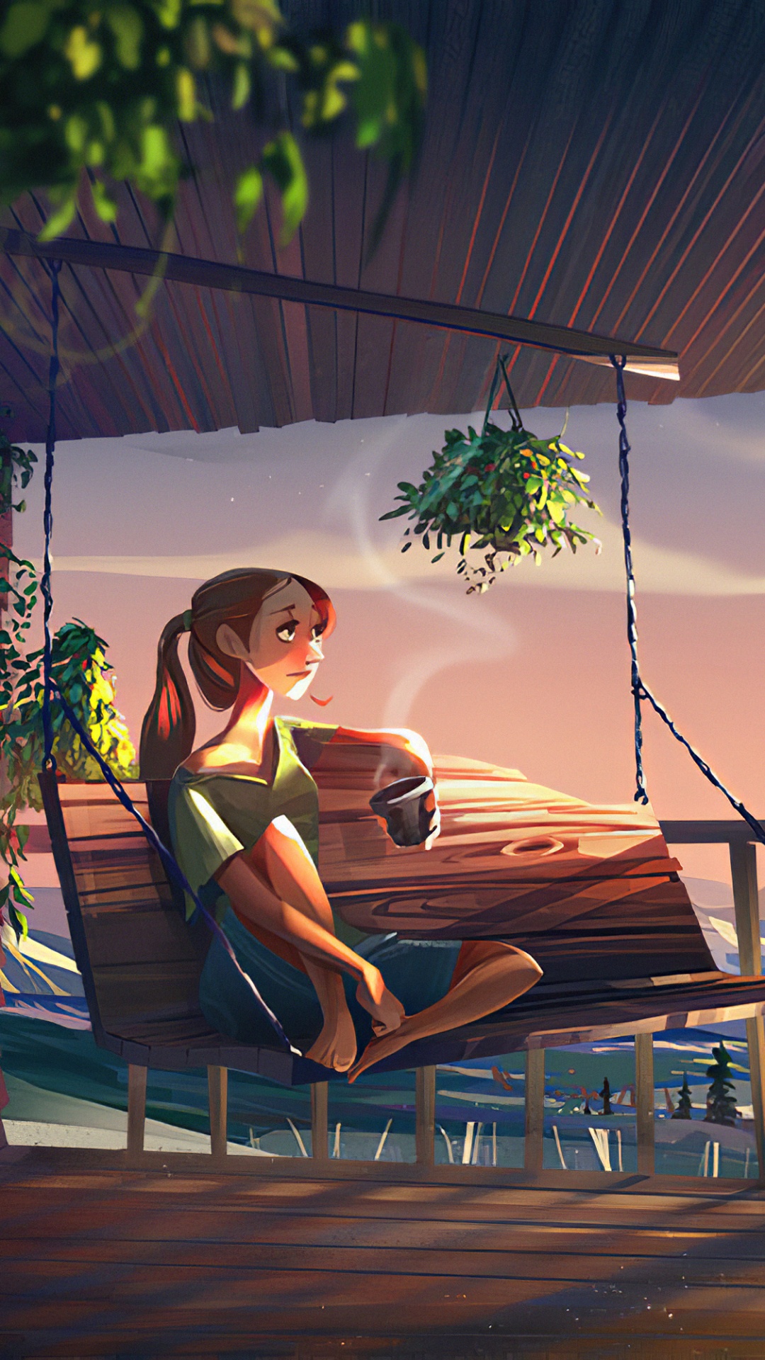 Chica Tomando Cafe, Café, Artista, Arte Digital, Arte. Wallpaper in 1080x1920 Resolution