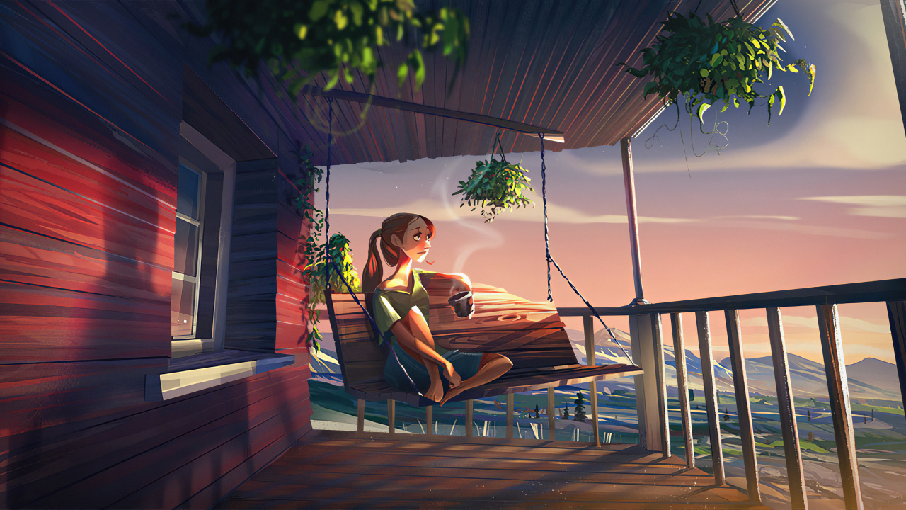 Chica Tomando Cafe, Café, Artista, Arte Digital, Arte. Wallpaper in 1280x720 Resolution