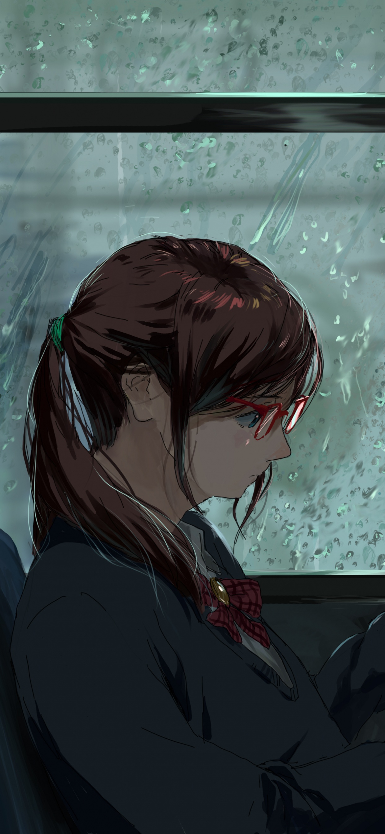 Frau in Schwarzer Jacke Sitzt Auf Blauem Stuhl. Wallpaper in 1242x2688 Resolution