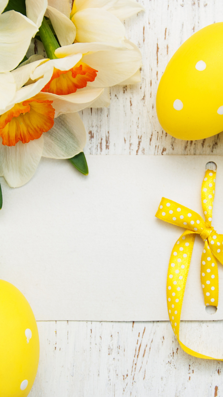 Easter Egg, Easter Bunny, Holiday, Flower, Yellow. Wallpaper in 750x1334 Resolution