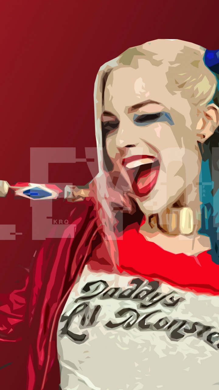 Margot Robbie, Harley Quinn, Escuadrón Suicida, Mano, Boca. Wallpaper in 720x1280 Resolution