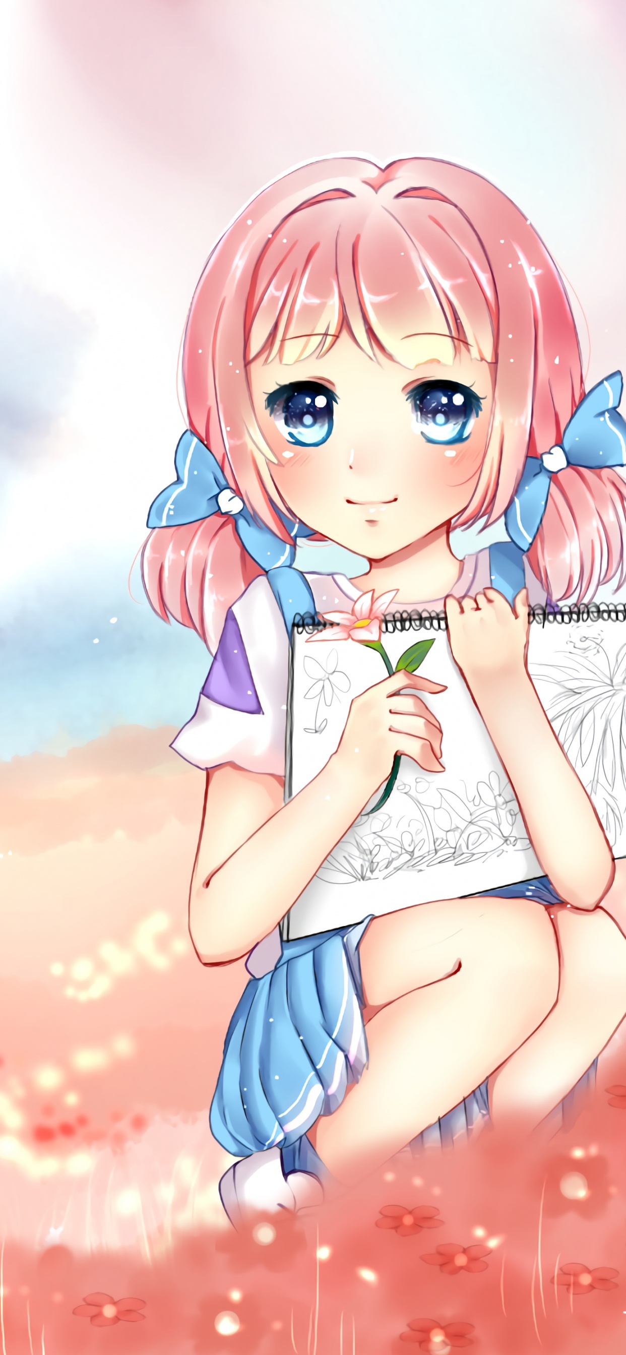 Chica en Vestido de Lunares Azul y Blanco Personaje de Anime. Wallpaper in 1242x2688 Resolution