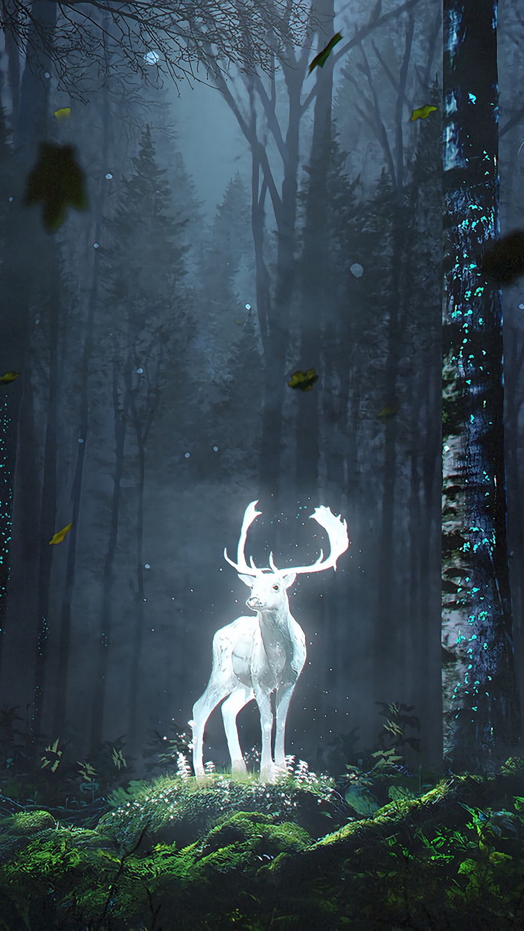 Fantasy Night Nature, Deer, Digital Art, Art, Painting. Wallpaper in 1080x1920 Resolution
