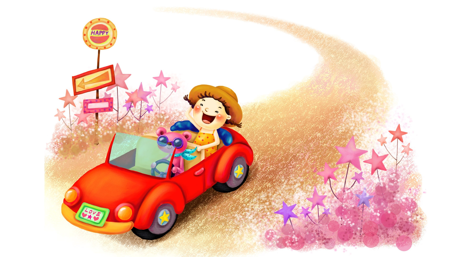 Dessin Animé de Voiture Rouge de Mickey Mouse. Wallpaper in 1920x1080 Resolution