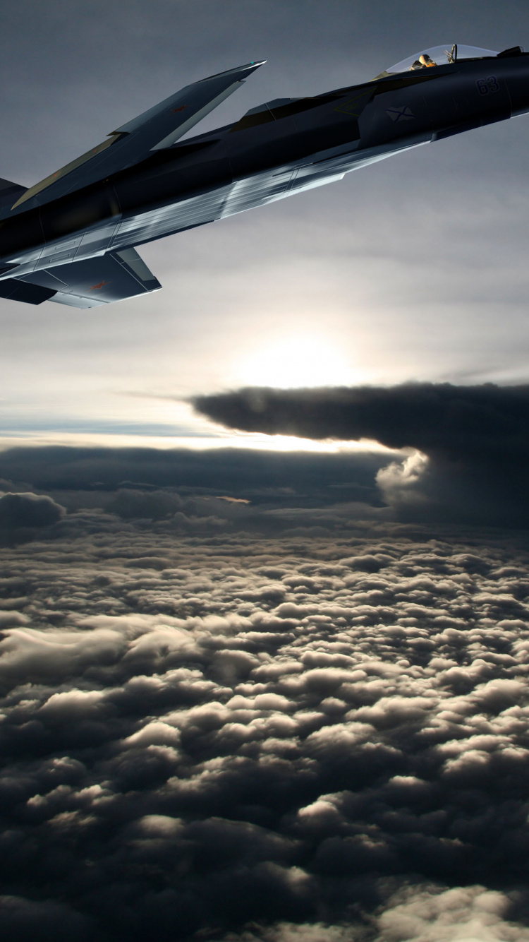 Gray Jet Plane on White Clouds During Daytime. Wallpaper in 750x1334 Resolution