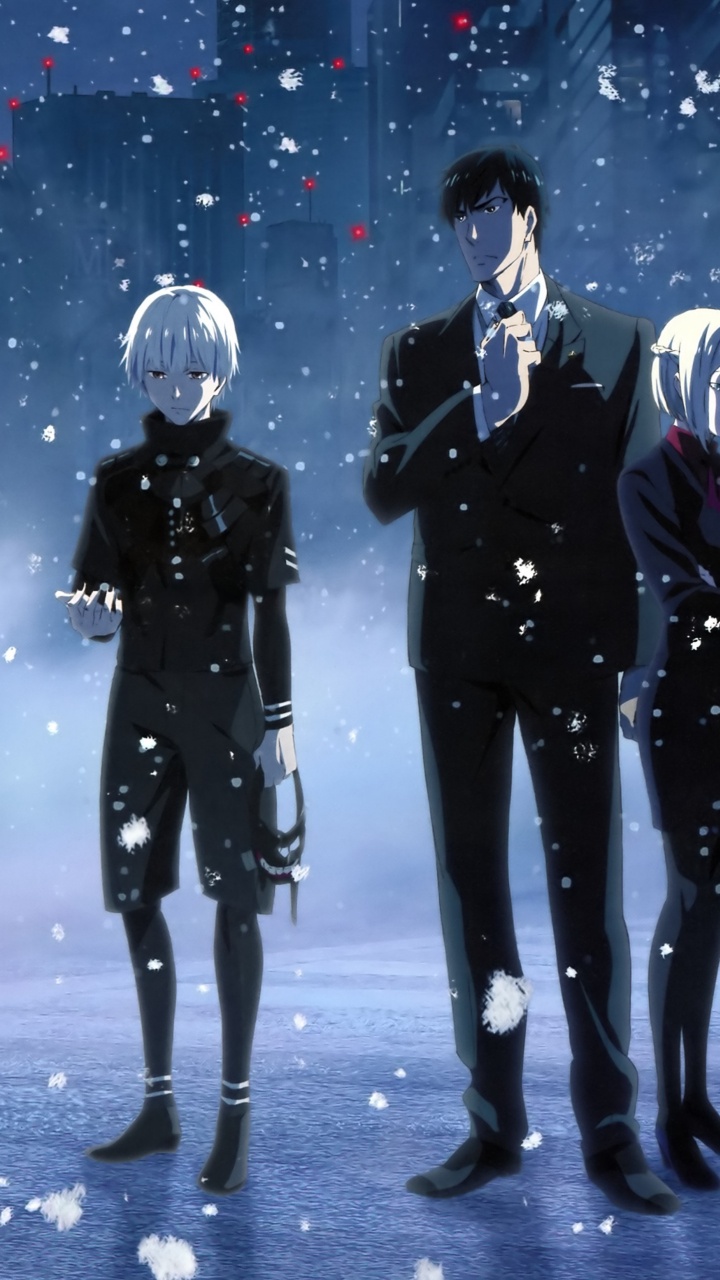 3 Männer im Schwarzen Anzug Stehen Auf Schneebedecktem Boden. Wallpaper in 720x1280 Resolution