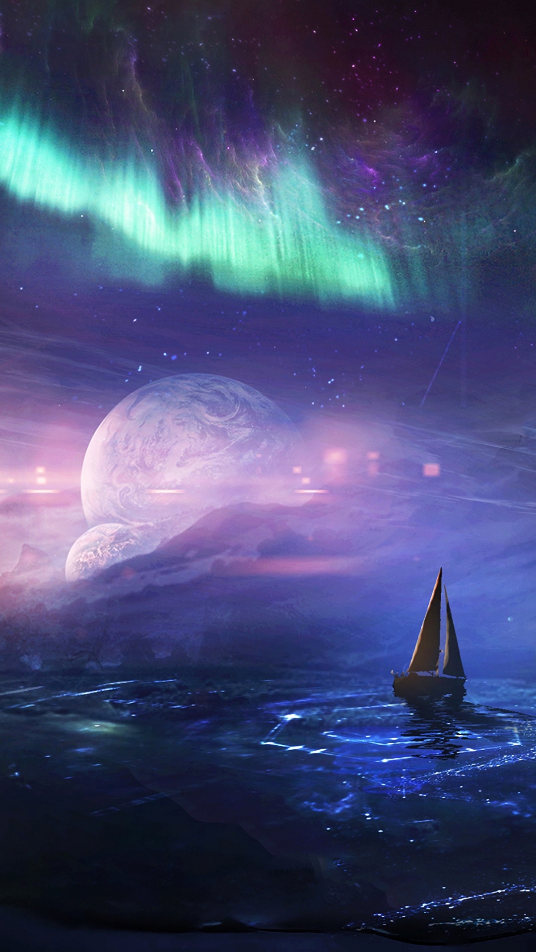Silhouette de Voilier Sur L'eau Pendant la Nuit. Wallpaper in 1080x1920 Resolution