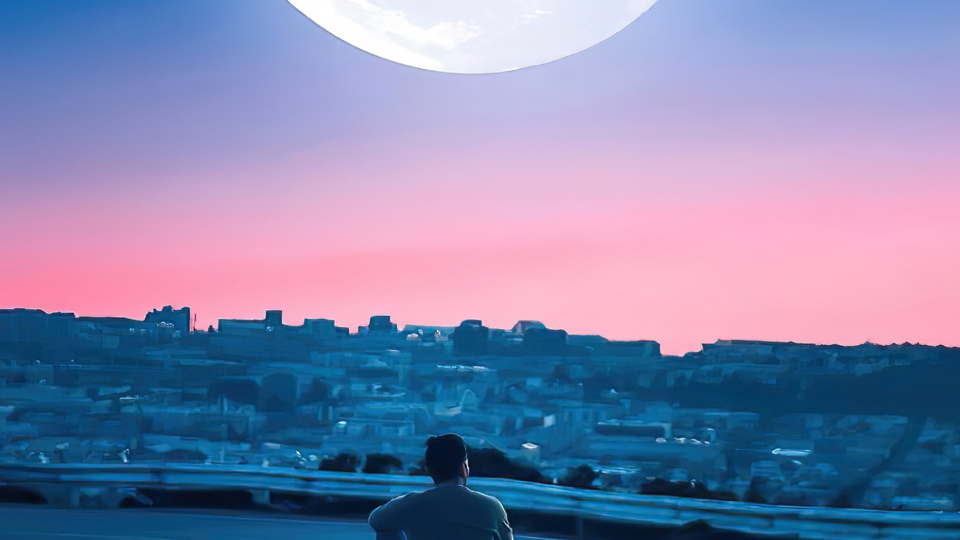 Reflexión, Minecraft, Luna, Luna Azul, Luna Llena. Wallpaper in 1366x768 Resolution