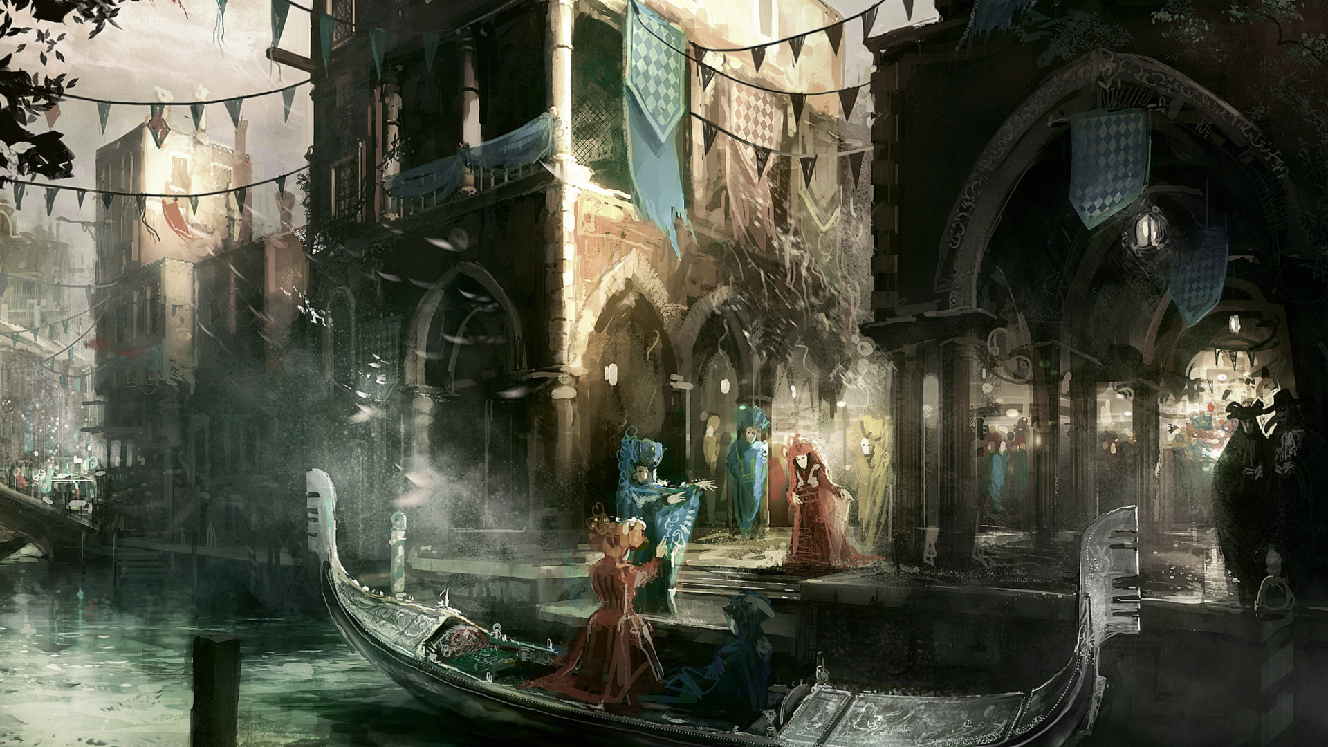 Leute, Die Tagsüber Auf Dem Boot Auf Dem Fluss Zwischen Den Gebäuden Fahren. Wallpaper in 1920x1080 Resolution