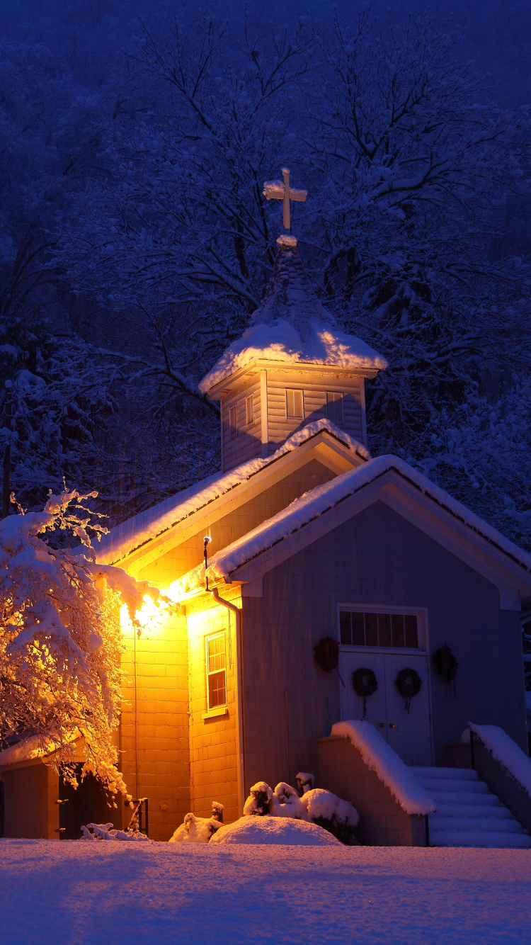 White and Brown House Surrounded by Trees During Night Time. Wallpaper in 750x1334 Resolution