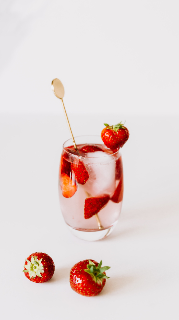Strawberry, Cocktail Garnish, Food, Tableware, Liquid. Wallpaper in 750x1334 Resolution