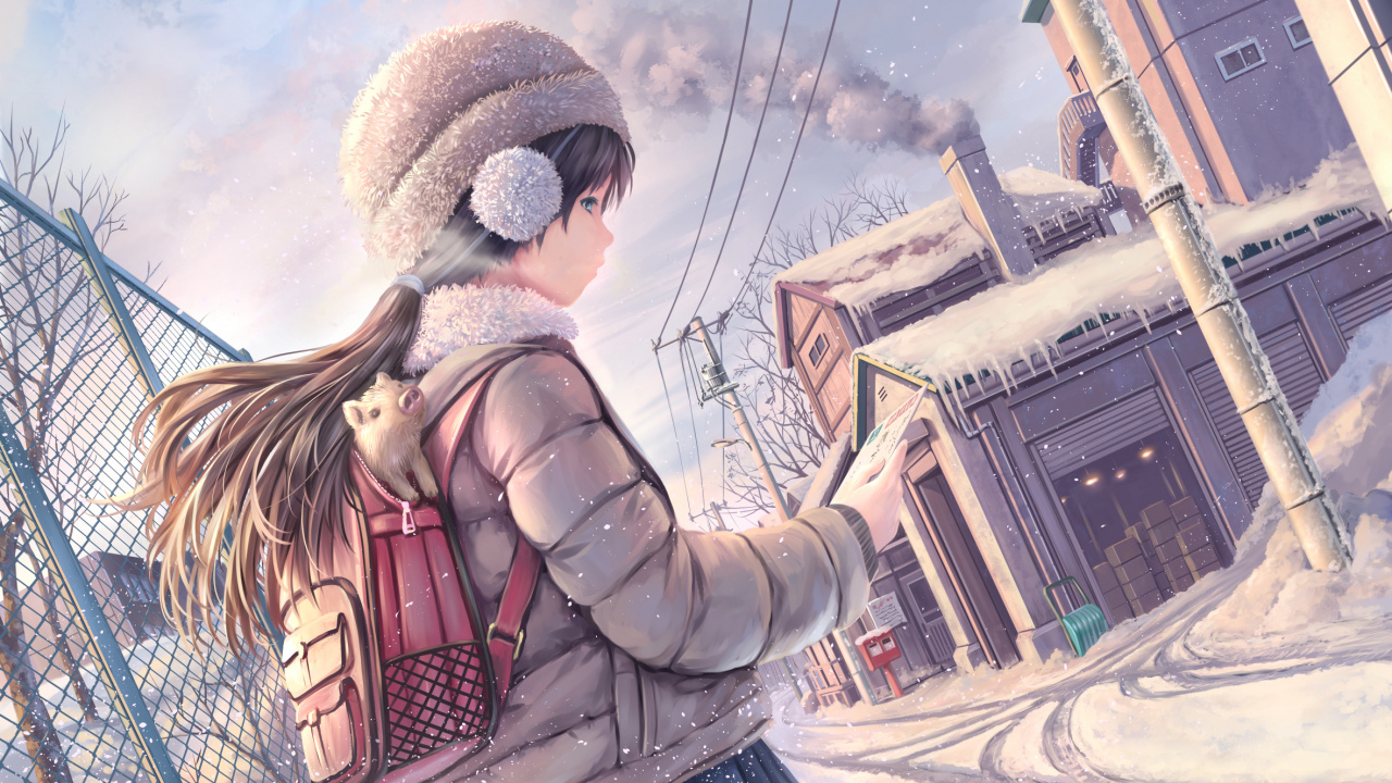 Woman in Black Jacket and Brown Knit Cap Standing on Gray Concrete Floor. Wallpaper in 1280x720 Resolution