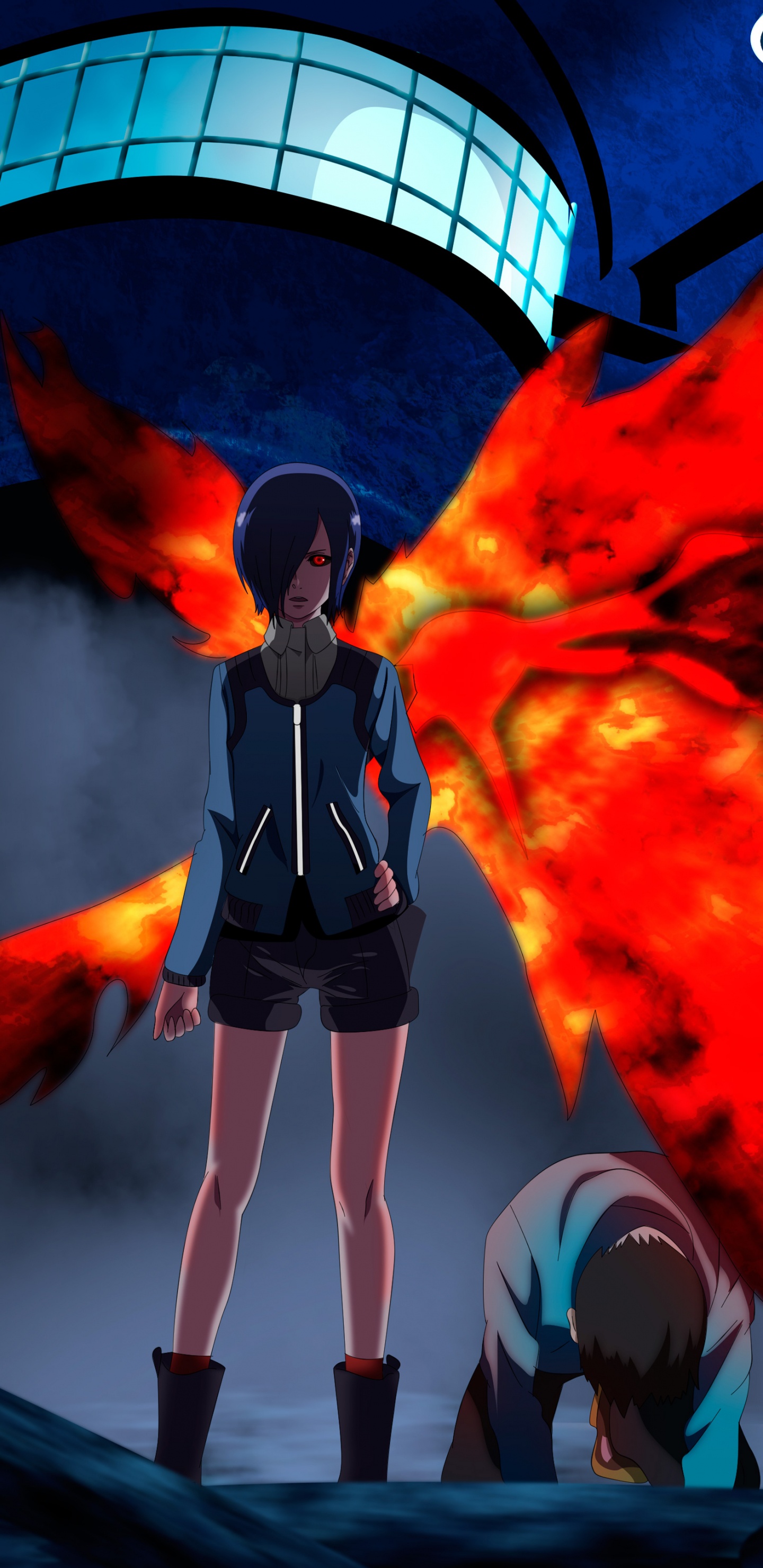 Frau in Schwarz-weißem Langarmhemd, Die in Der Nähe Von Rotem Feuer Steht. Wallpaper in 1440x2960 Resolution