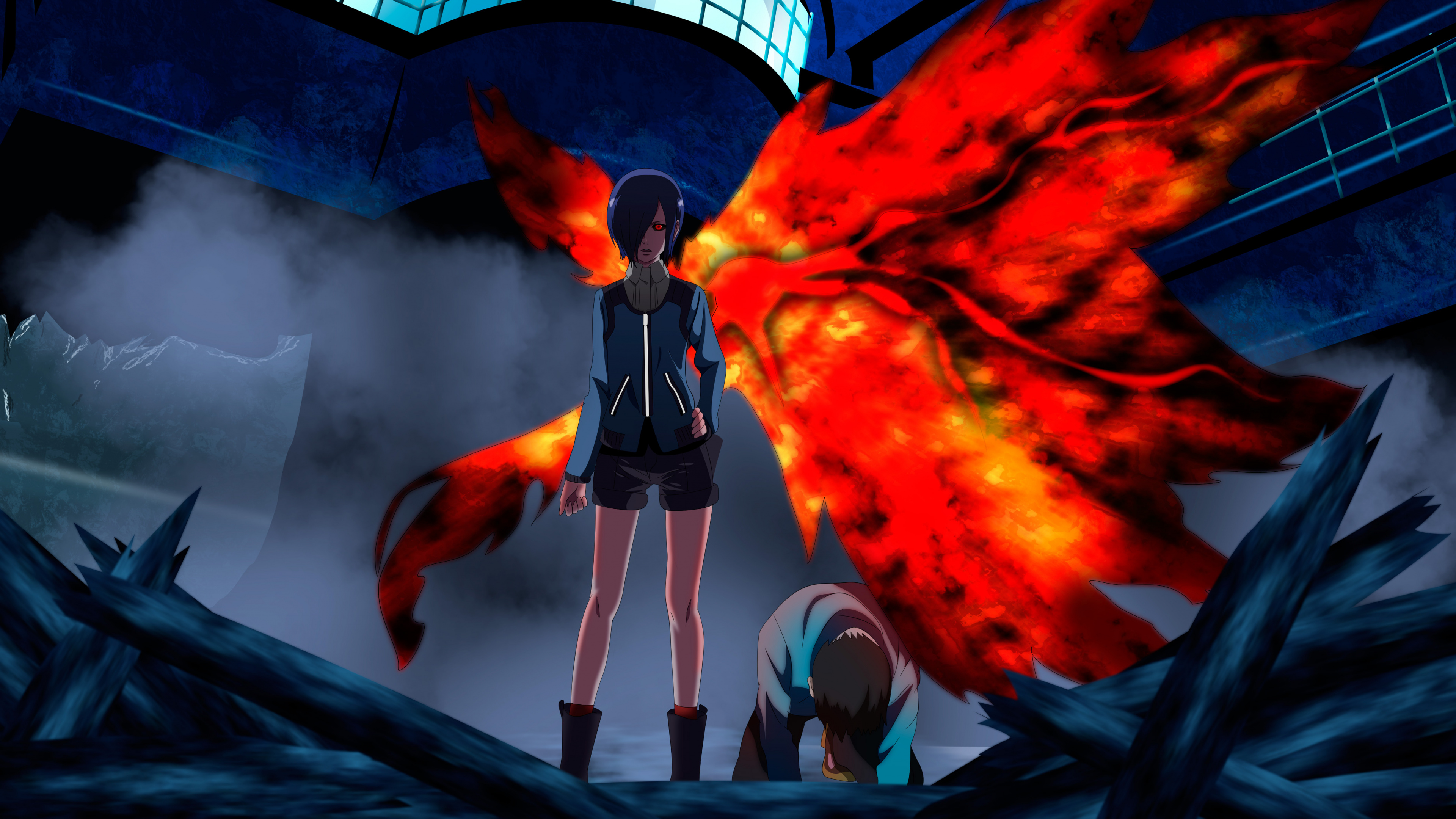 Woman in Black and White Long Sleeve Shirt Standing Near Red Fire. Wallpaper in 3840x2160 Resolution