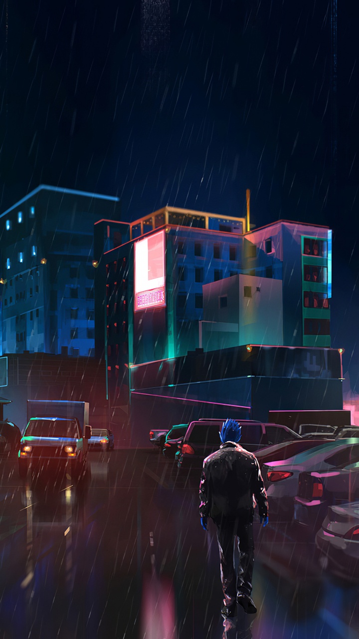 Man in Black Jacket and Black Pants Standing on Road During Nighttime. Wallpaper in 720x1280 Resolution