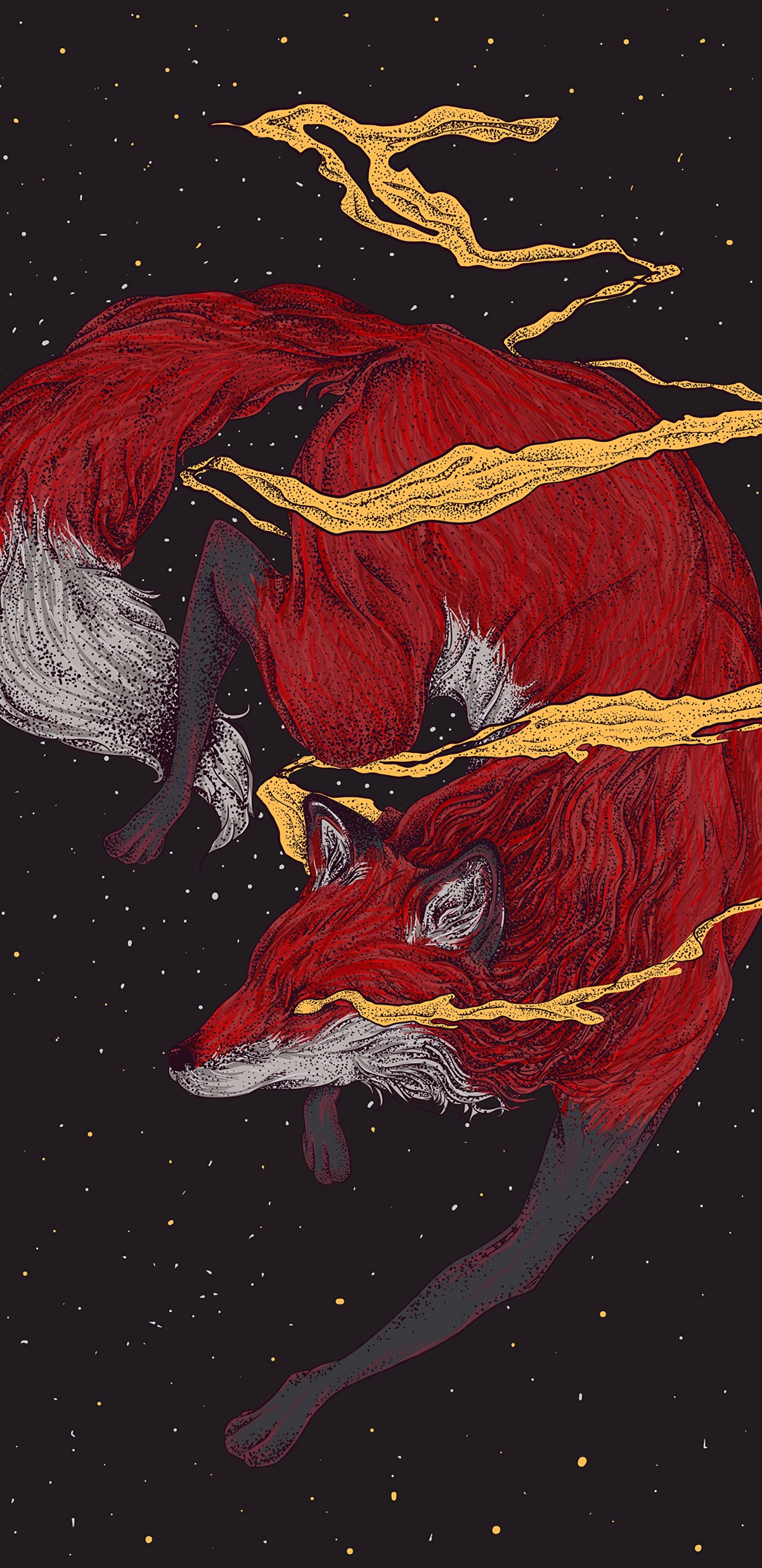 Illustration de Fumée Rouge et Blanche. Wallpaper in 1440x2960 Resolution