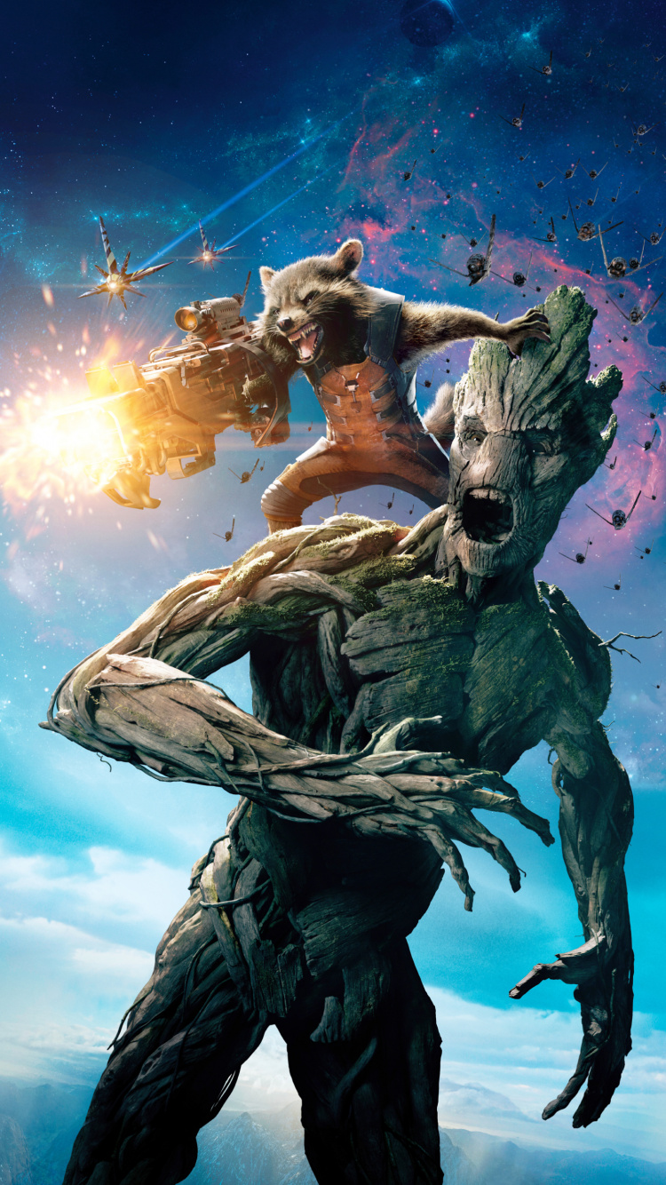 Baby Groß, Rocket Raccoon, Star-Lord, Drax Der Zerstörer, Marvel Comics. Wallpaper in 750x1334 Resolution