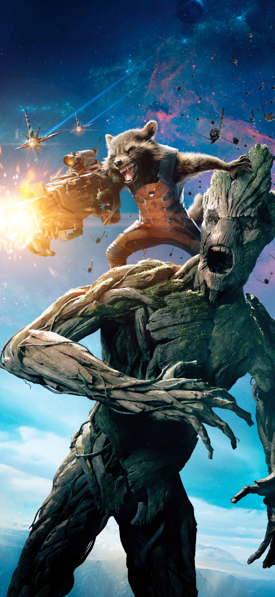 Bébé Grand, Rocket Raccoon, Star-Lord, Drax le Destructeur, Marvel Comics. Wallpaper in 1125x2436 Resolution