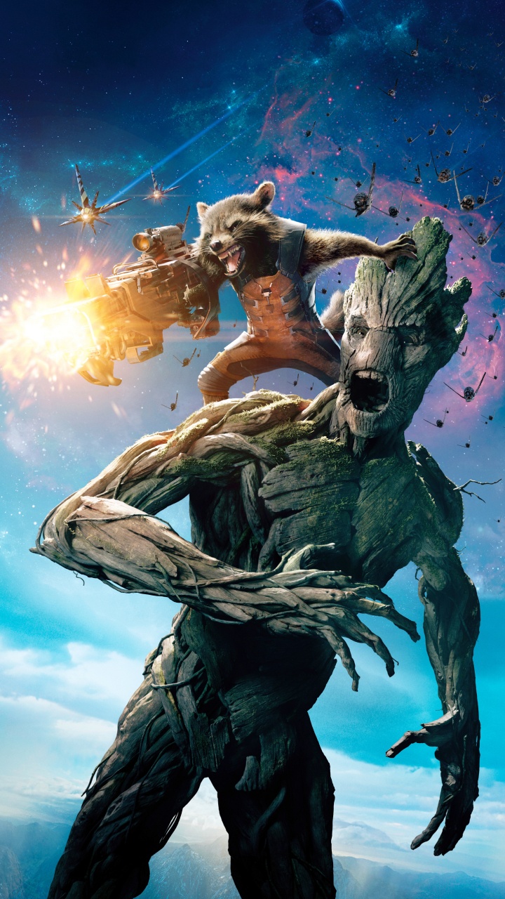 Bébé Grand, Rocket Raccoon, Star-Lord, Drax le Destructeur, Marvel Comics. Wallpaper in 720x1280 Resolution