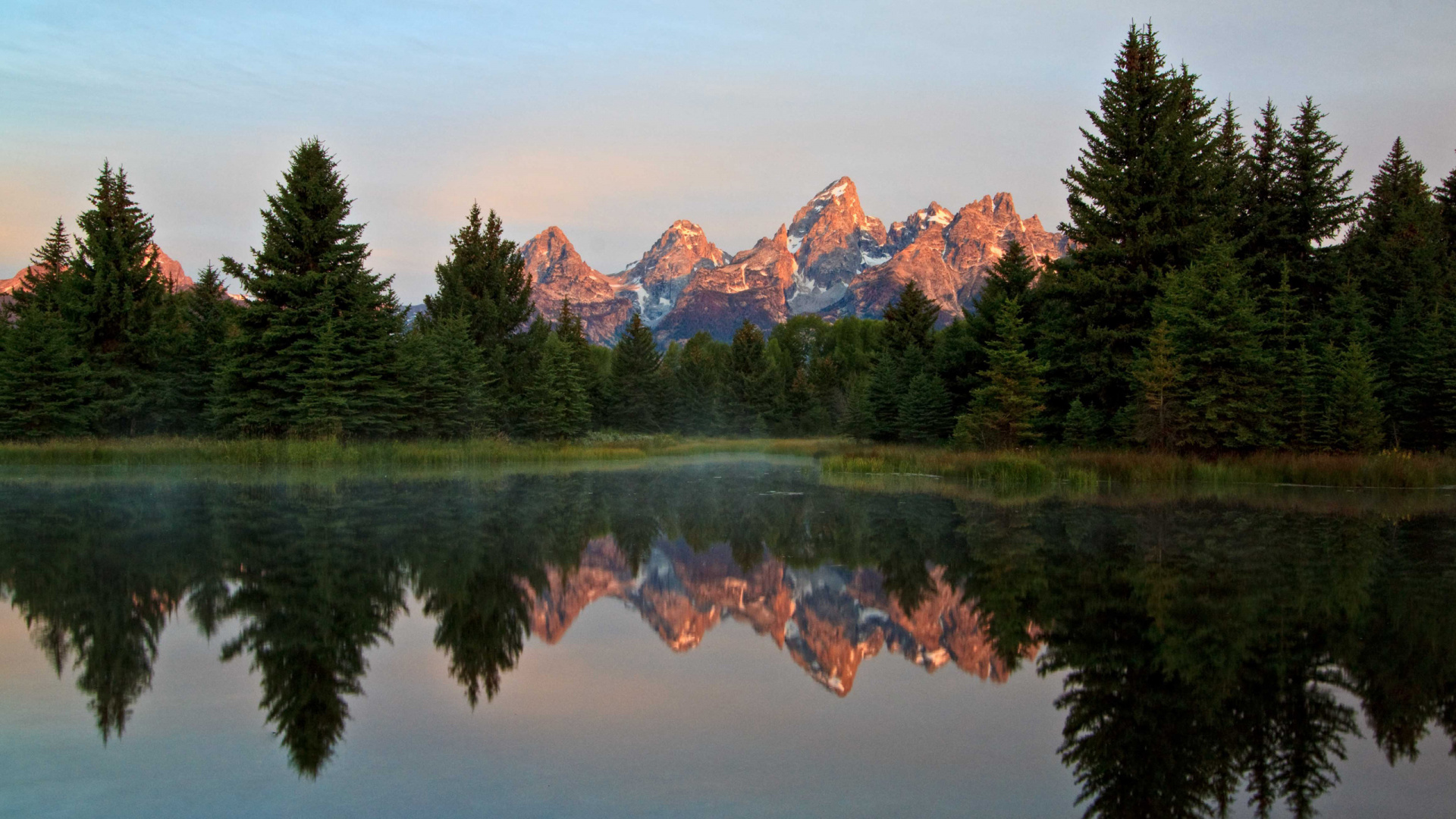 Green Trees Near Lake and Mountain During Daytime. Wallpaper in 1920x1080 Resolution